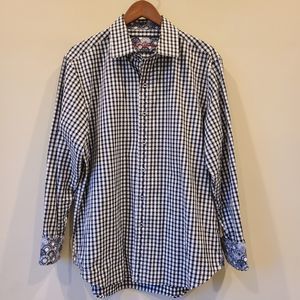 Robert Graham Mens Black Check Classic Fit Button Down Shirt Large Contrast Cuff
